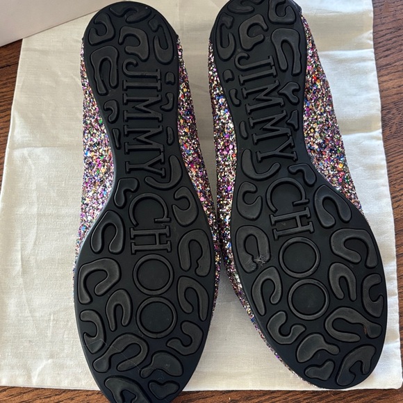 Jimmy Choo Glitter Flats with Black Trim - Picture 5 of 8